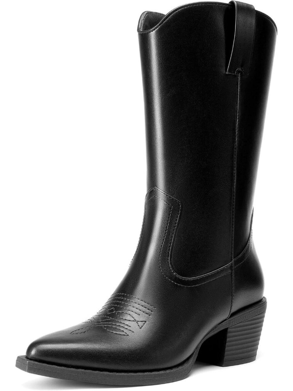 Dream Pairs Women's Black Western Square Toe Mid Calf Cowboy Cowgirl Boots